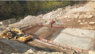 Concrete pouring works at project site